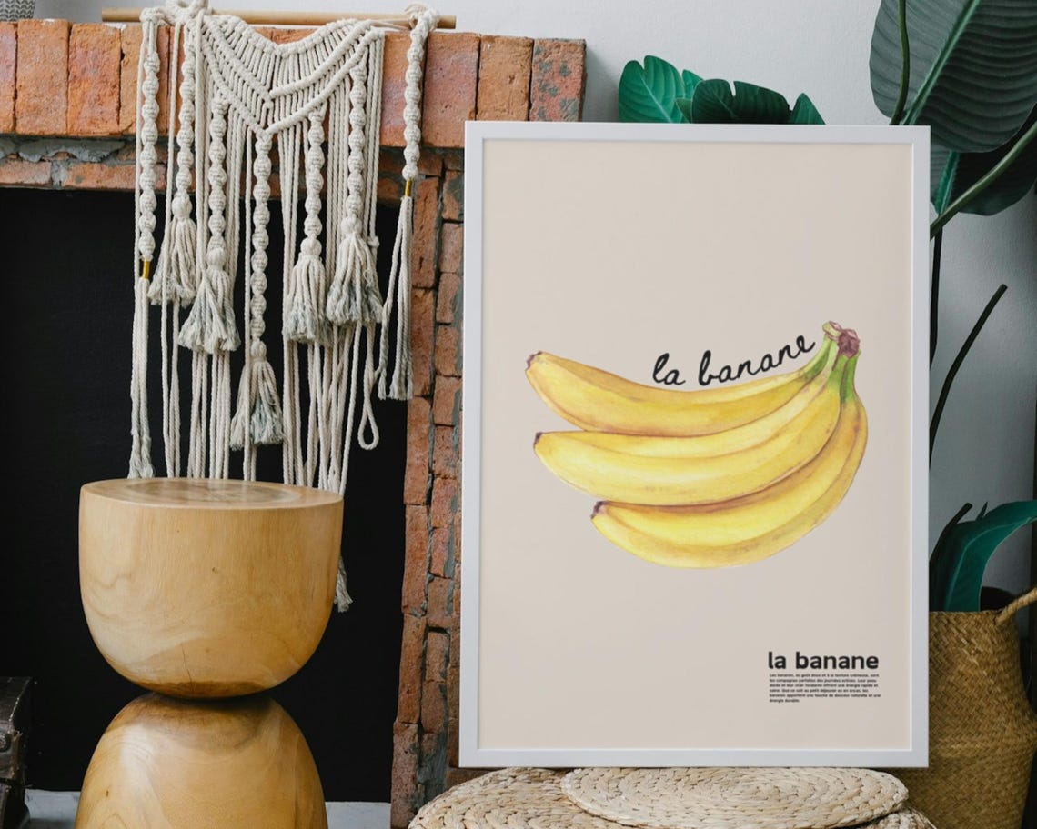 Banana Watercolour Kitchen Decor, Fruit Art Poster - Image 2