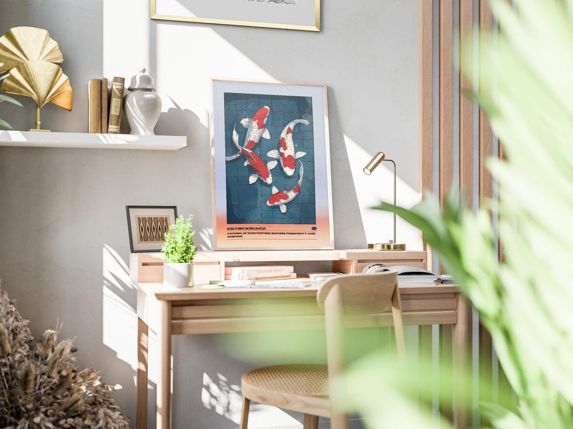 Japanese Koi Fish Art Print, Zen Watercolour Poster - Image 2