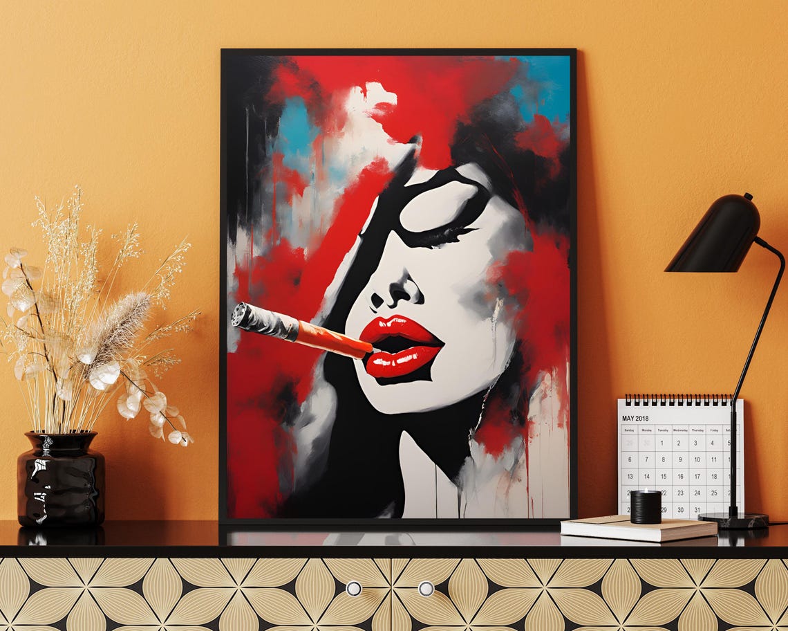 Woman Smoking Portrait, Pop Art Abstract Face - Image 2