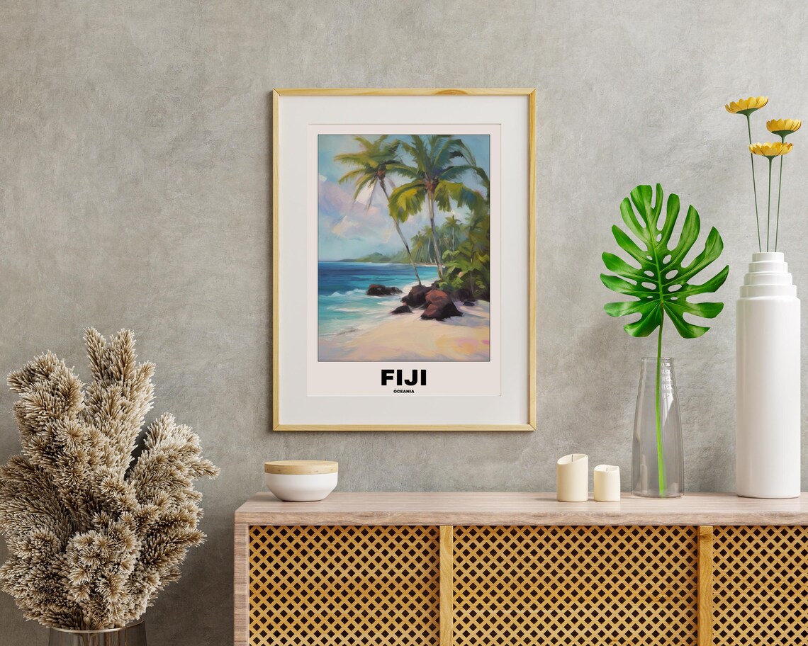 Fiji Beach Painting, Scenic Tropical Travel Poster - Image 2