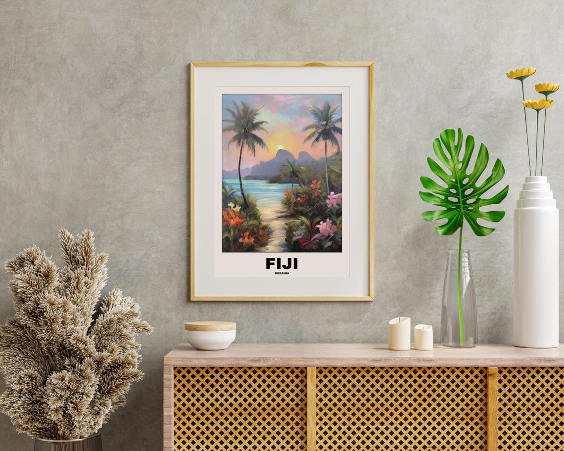 Fiji Beach Painting, Scenic Tropical Travel Poster - Image 2