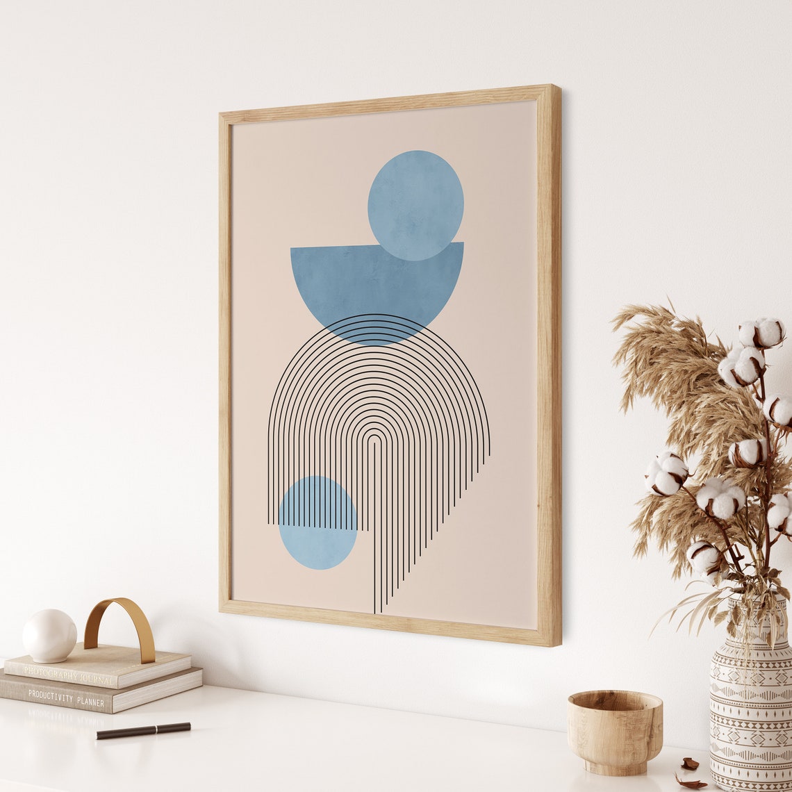 Boho Geometric Wall Art Blue Art Print Mid Century Modern Poster Abstract Rainbow Artwork Circle Wall Decor Nordic Home Decor - Image 3
