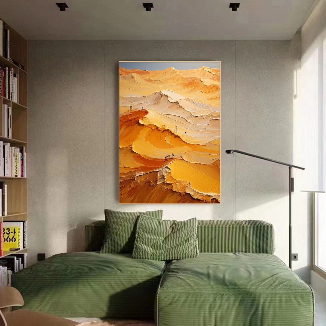 Golden Desert Dunes Tiny Camel Riders Impasto Warm Earth Tones Poster - Image 4