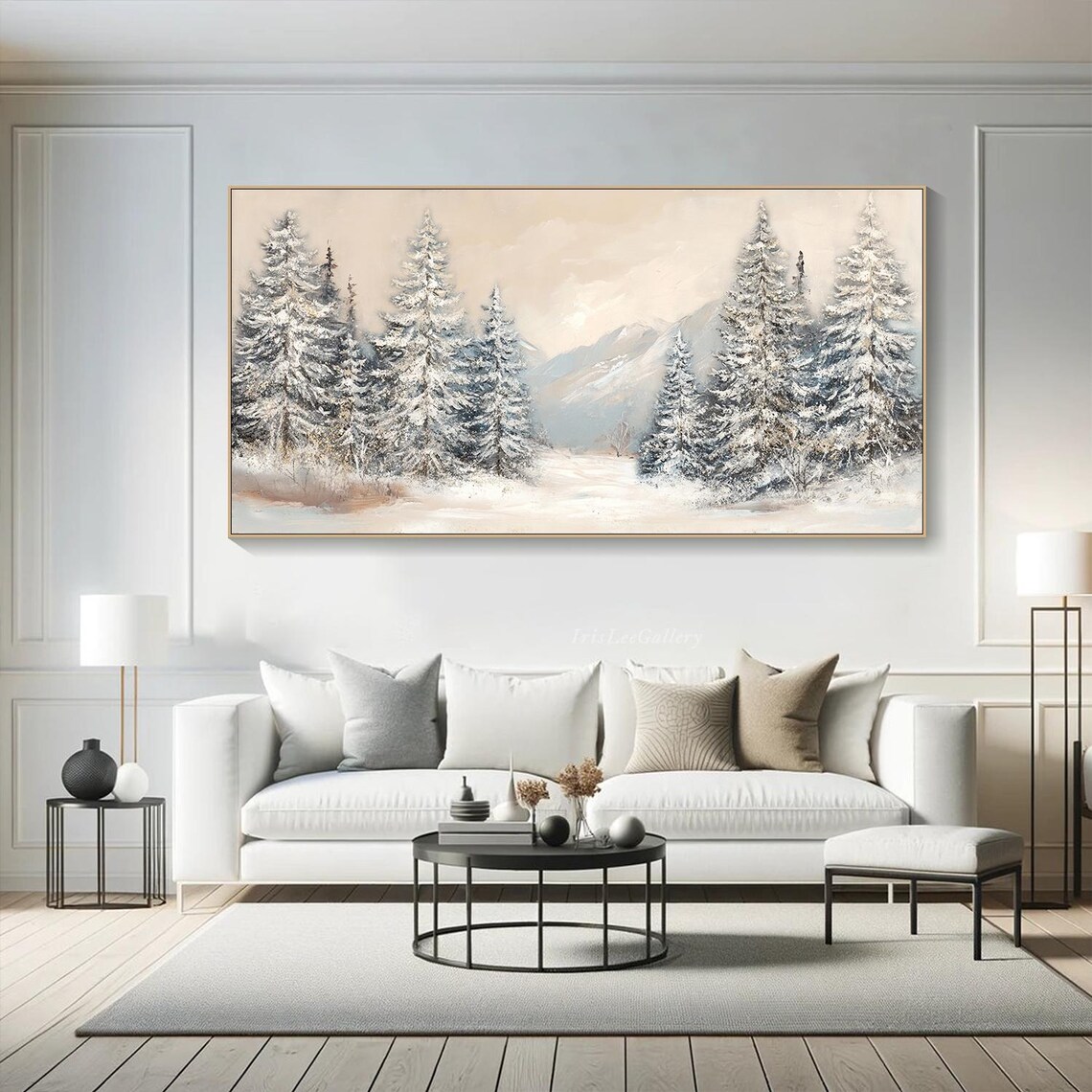 3d Textured Snow Forest Wall Art Original Winter Mountain Painting On Snowy Pine Trees Wall Art Living Room Wall Art Winter Decor - Image 3