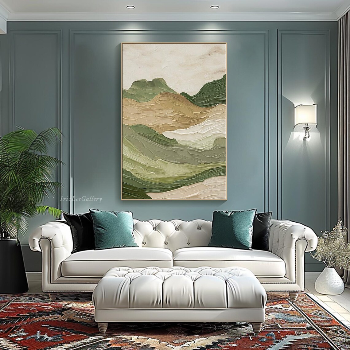 Rolling Hills Sage Green Beige Earthy Abstract Landscape Wall Art - Image 3