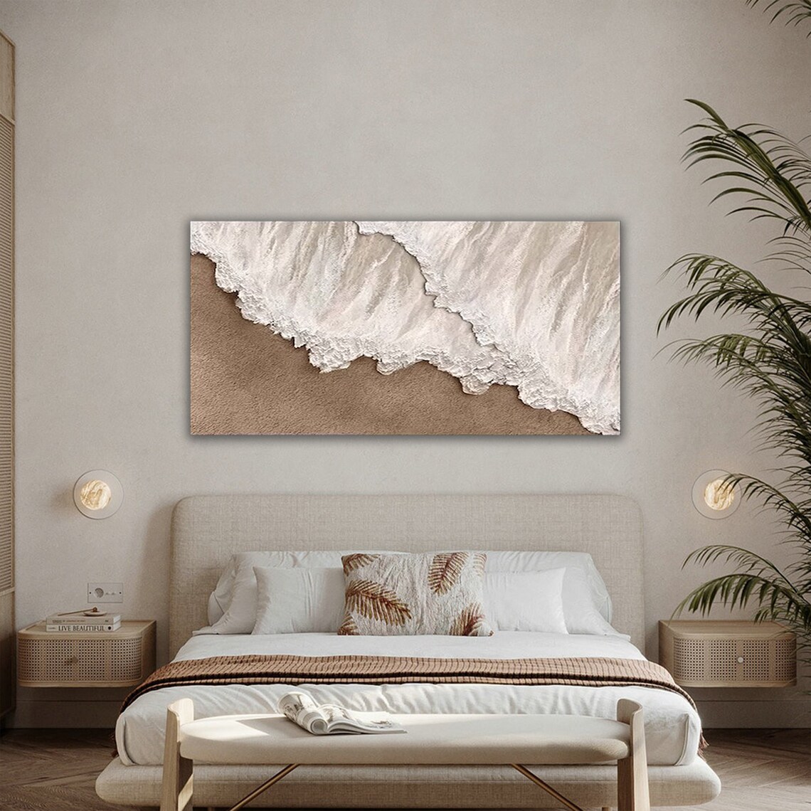Beige Ocean Wave Washing Over Sand Aerial Neutral Coastal Art Poster - Image 2