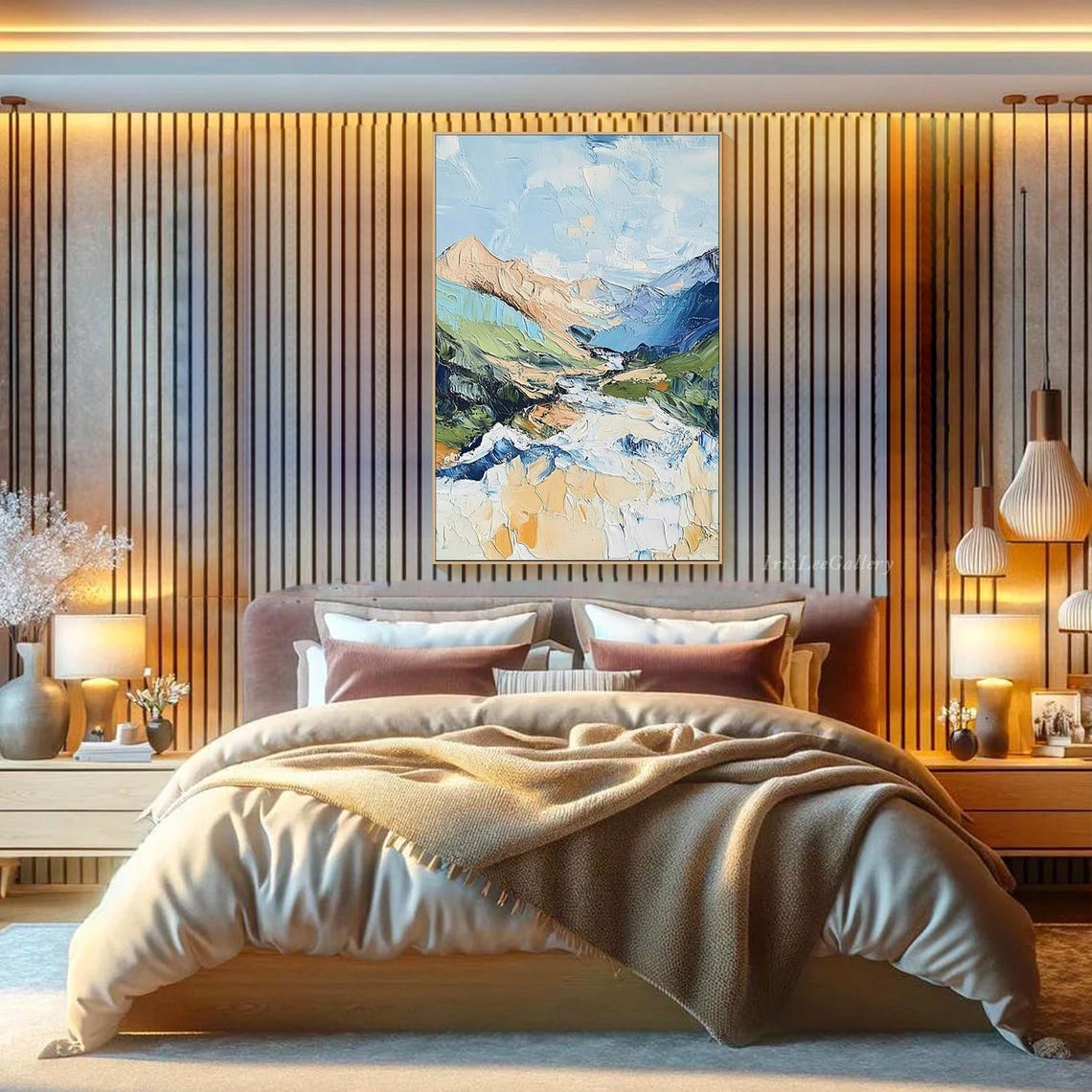 Large 3d Textured Mountain Wall Art Impressionist River Valley Painting On Unique Wilderness Living Room Wall Art Nature Inspired - Image 3