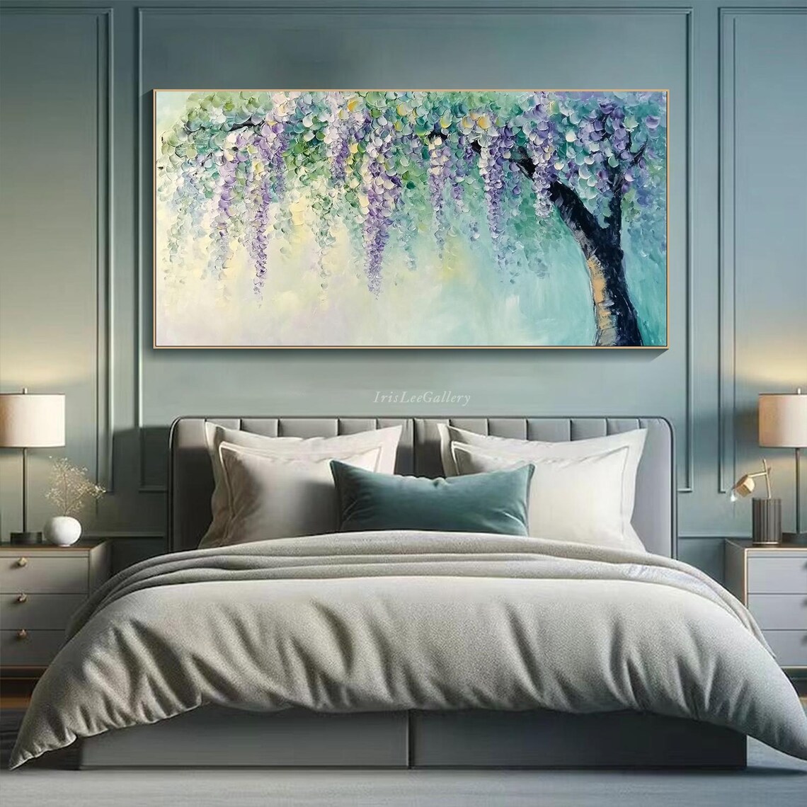 Purple Wisteria Cascade Blossom Tree Floral Painting Wall Art - Image 4