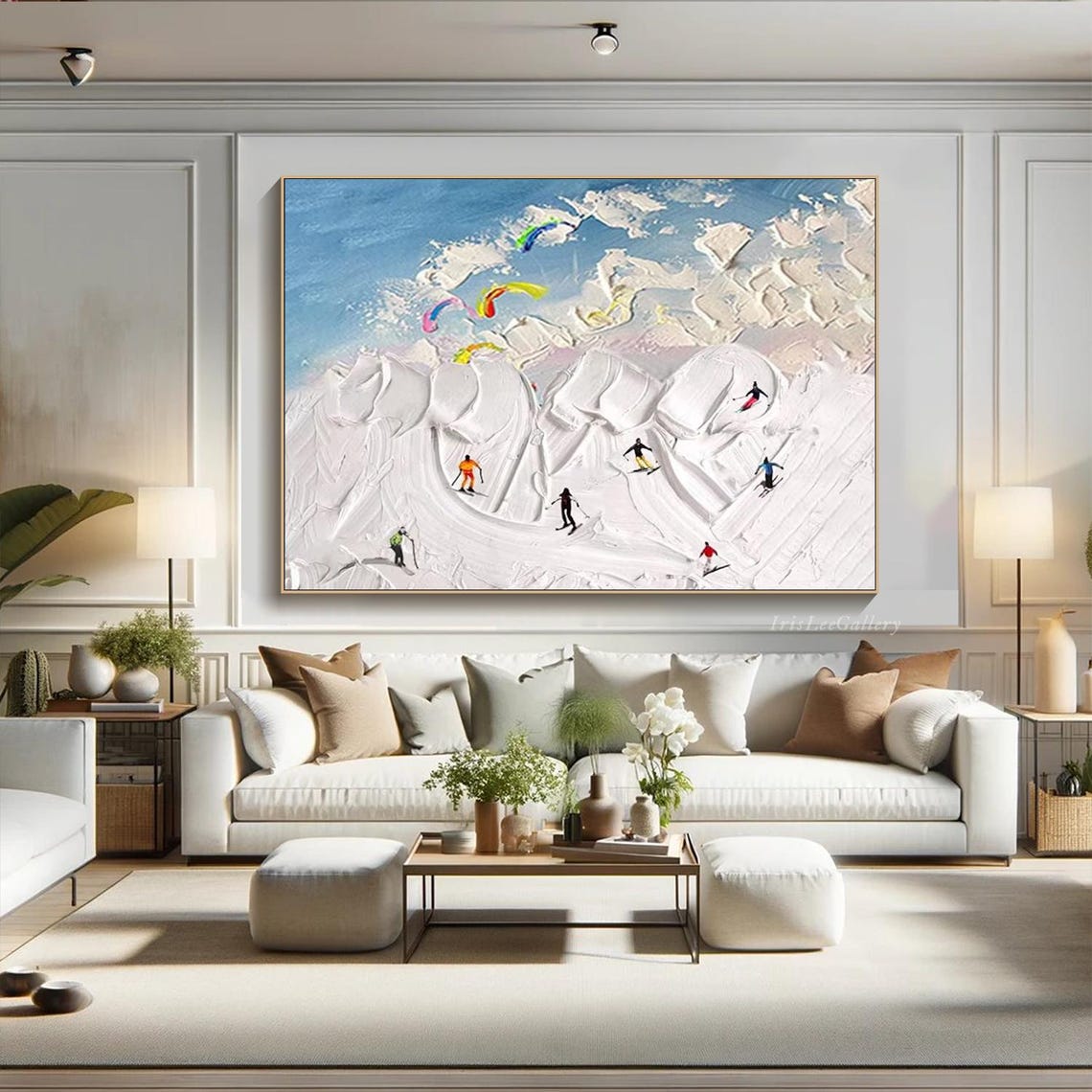 3d Texture Wall Art Original Ski Sport Oil Painting On Personalized Gift Skier On Snowy Mountain Art White Snow Skiing Art Home Decor - Image 4