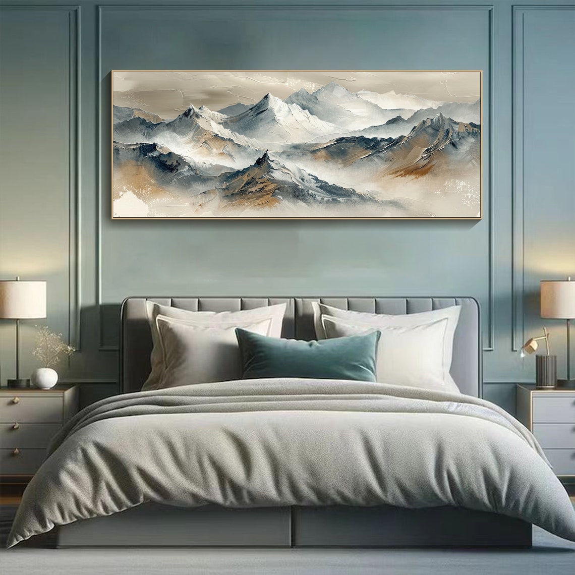 Original 3d Mountain Abstract Painting On Framed Plaster Style Textured Wall Art Ivory Wabi Sabi Living Room Decor Boho Modern - Image 3