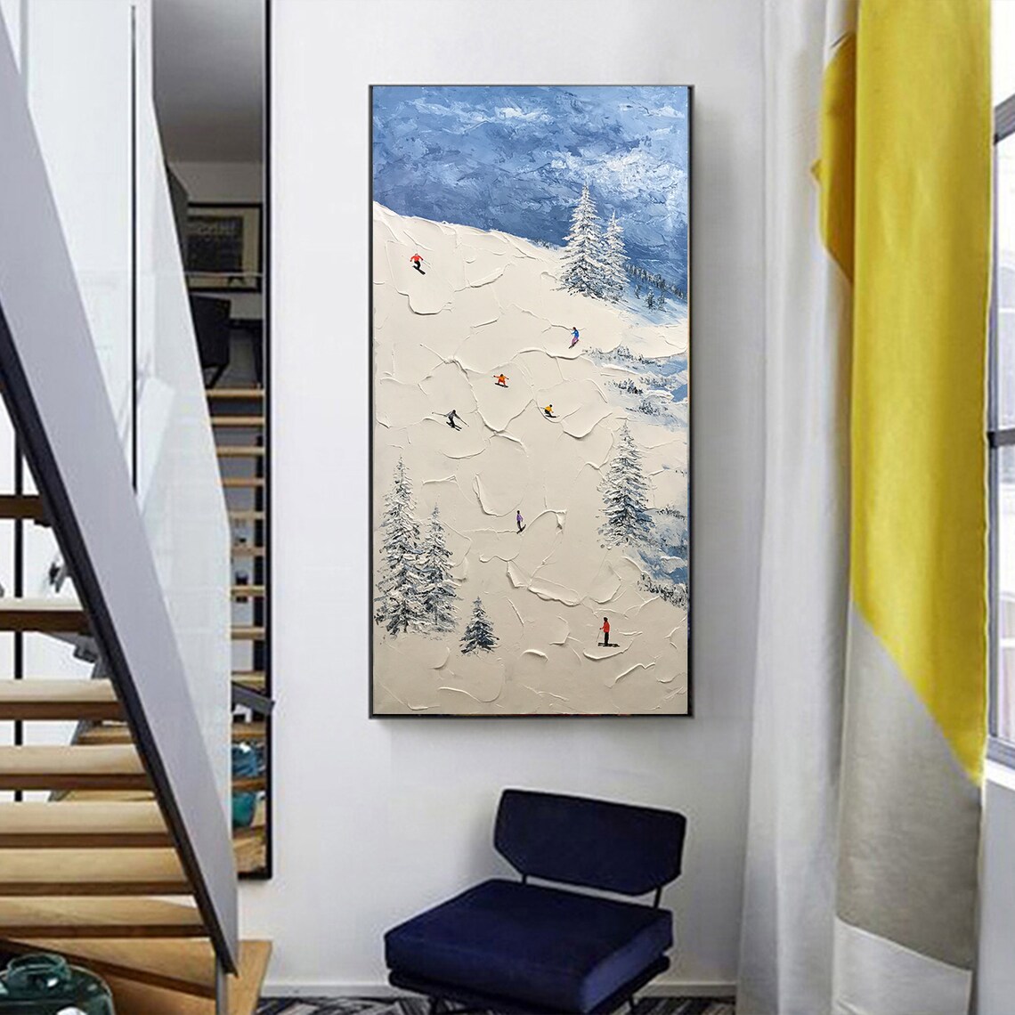 Skier On Snowy Mountain, Winter Sport Wall Art Print - Image 2