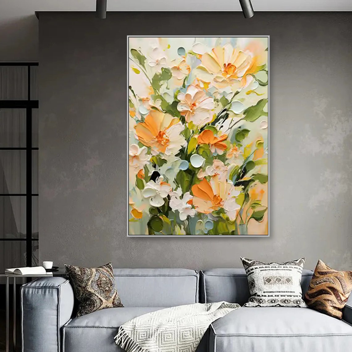 Soft Pastel Floral Blossoms Impressionist Orange White Nature Wall Art - Image 3