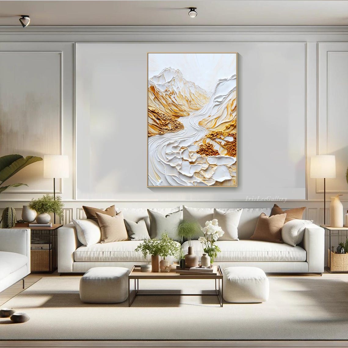 Original 3d Textured Wall Art Gold Mountain Painting On Custom Wall Art Rolling Hill Painting Plaster Style Living Room Art - Image 3