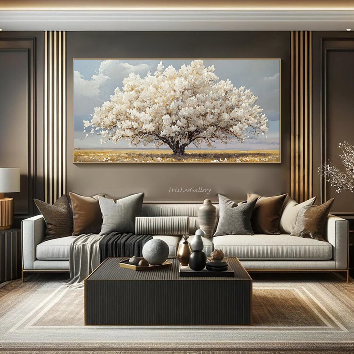 Original White Tower Tree Painting On 3d Textured Wall Art Large Texture Look Blooming Tree Art Living Room Wall Art Minimalist Decor - Image 3