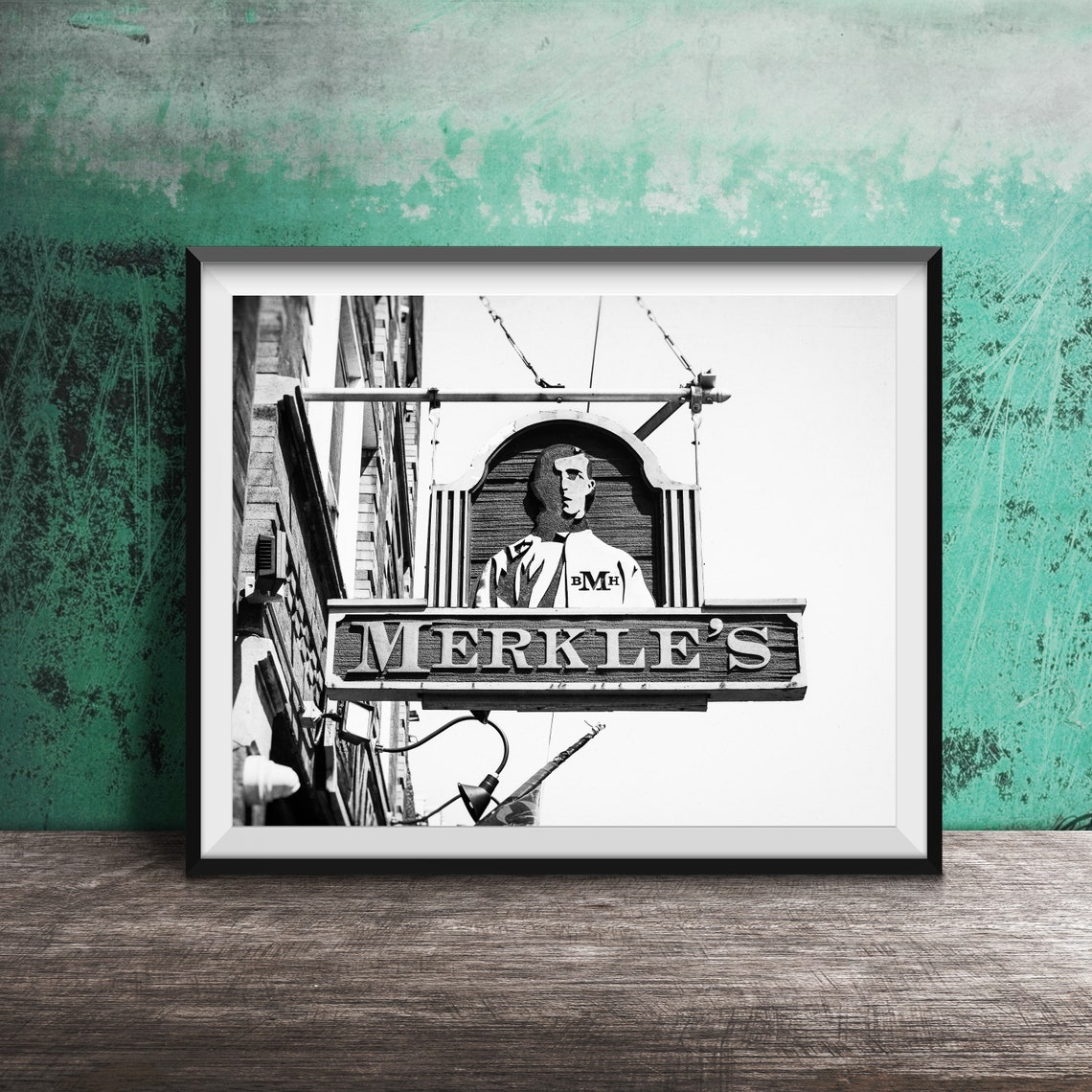 Merkle's Bar Vintage Carved Wooden Sign with Mascot Photo Poster - Image 2