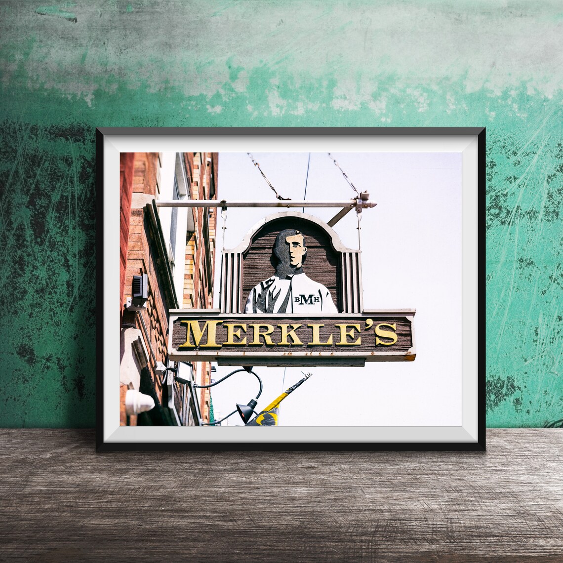 Merkle's Bar Vintage Carved Wooden Sign with Mascot Photo Poster