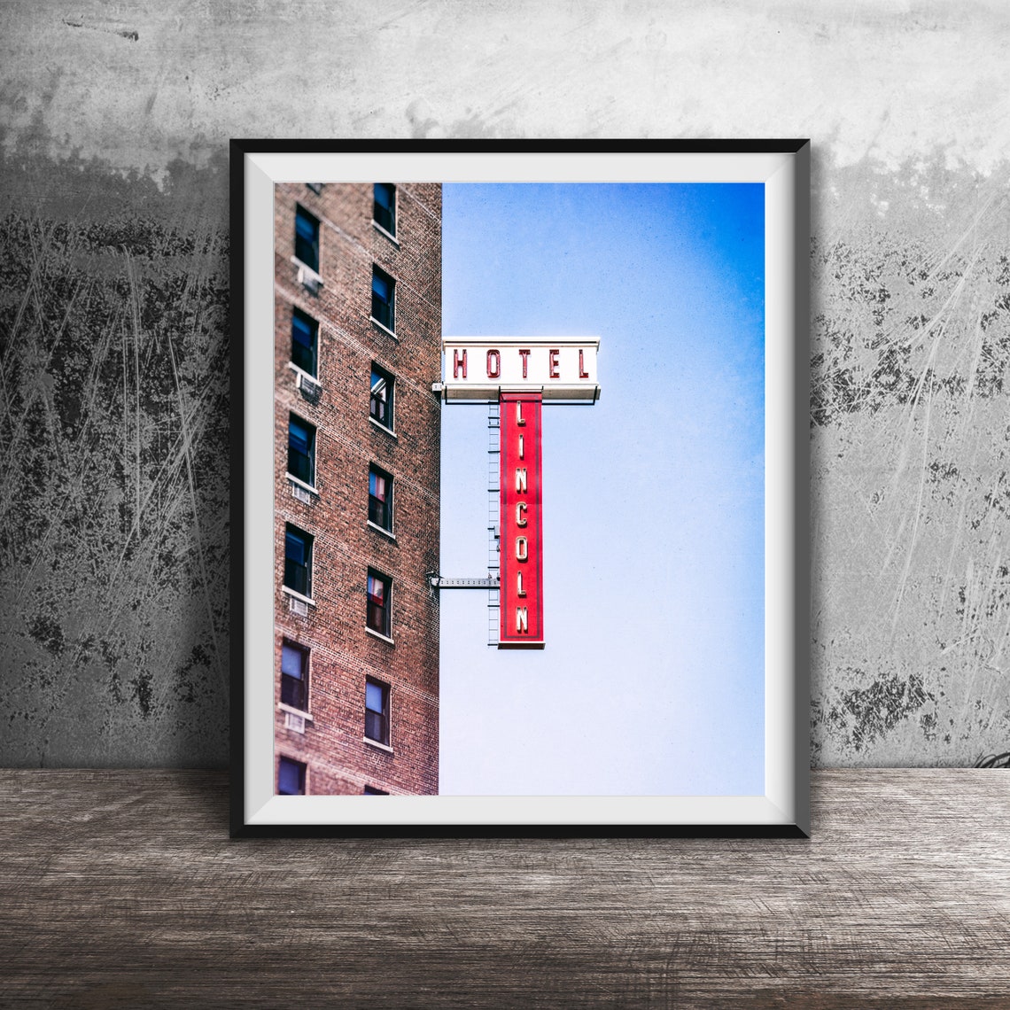 Hotel Lincoln Vintage Red Neon Sign Chicago Photography Poster