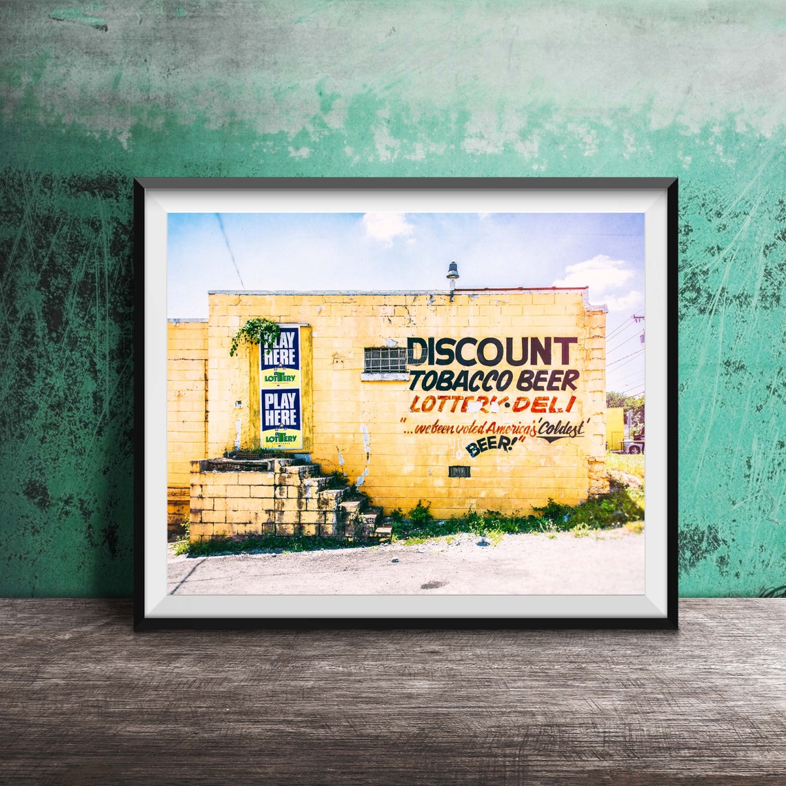 Discount Tobacco Beer Lottery Deli Painted Brick Wall Poster