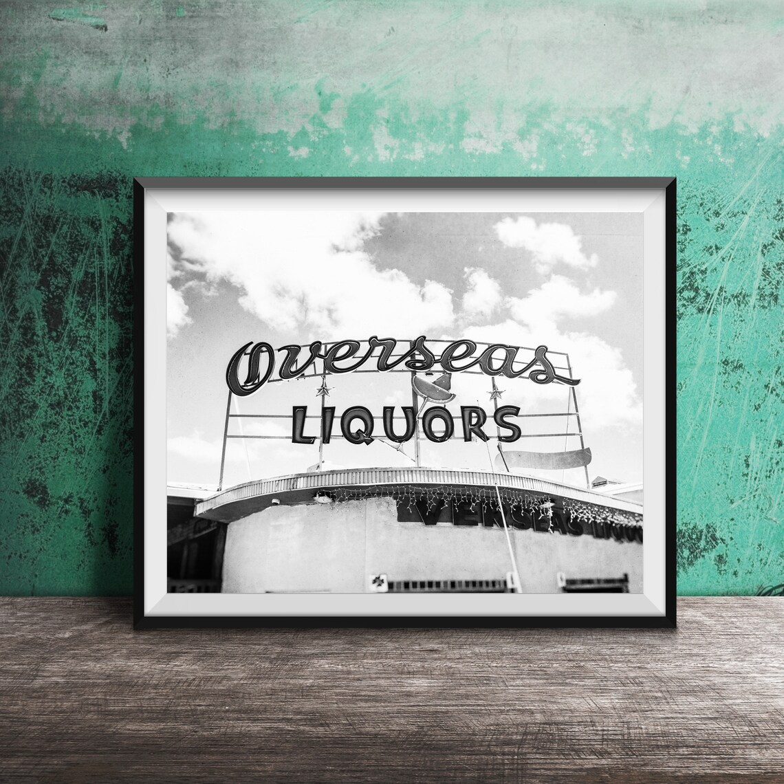 Overseas Liquors Vintage Rooftop Neon Sign Photography Poster - Image 2
