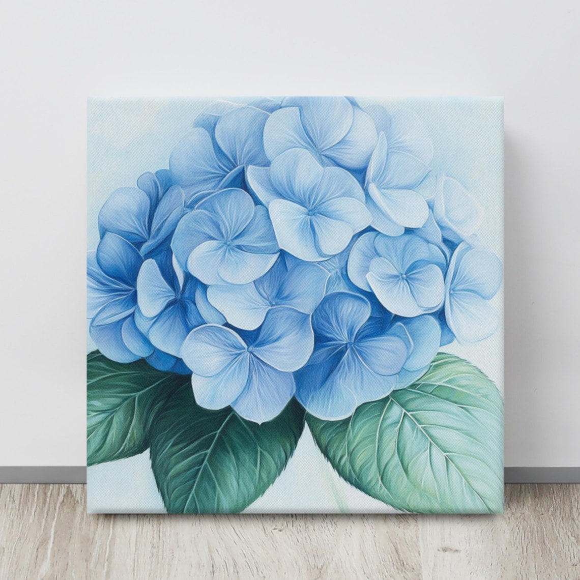 Blue Hydrangea Cluster Lush Full Blooms Floral Painting Print