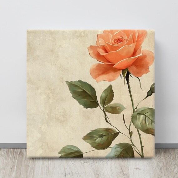 Coral Rose Print Wall Art Painting Print Vintage Rose Art Living Room Wall Art Home Decor Large Painting