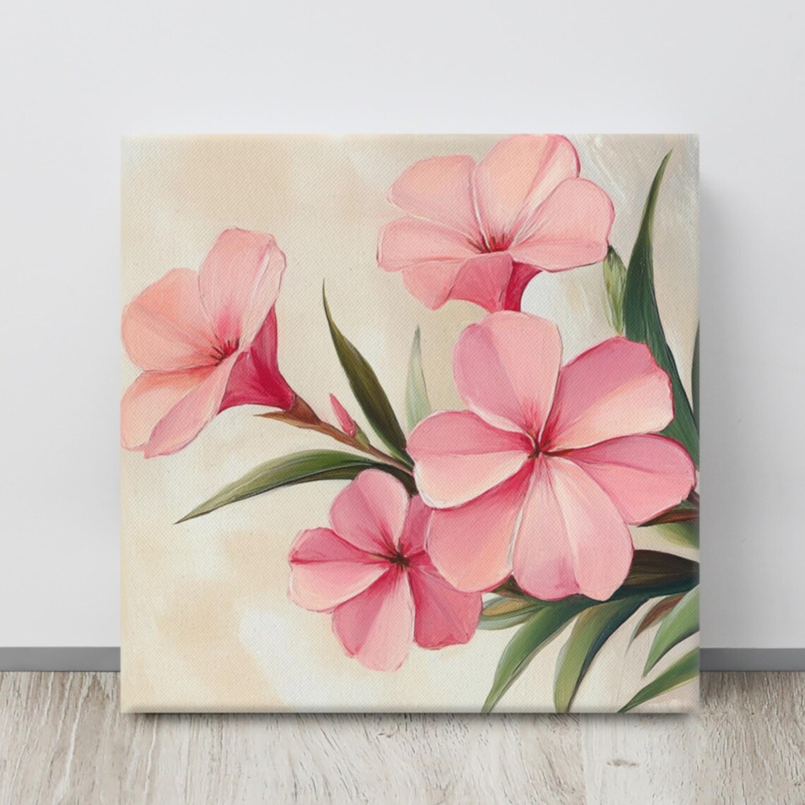 Pink Oleander Blossoms Cluster Cream Background Painting Art Poster