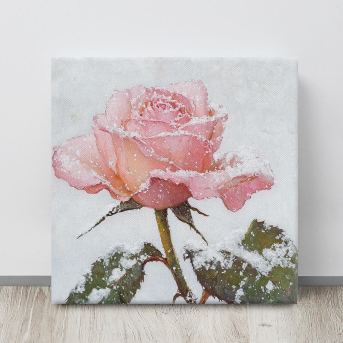Snowy Pink Rose Frosted Petals Winter Wonderland Wall Art Poster