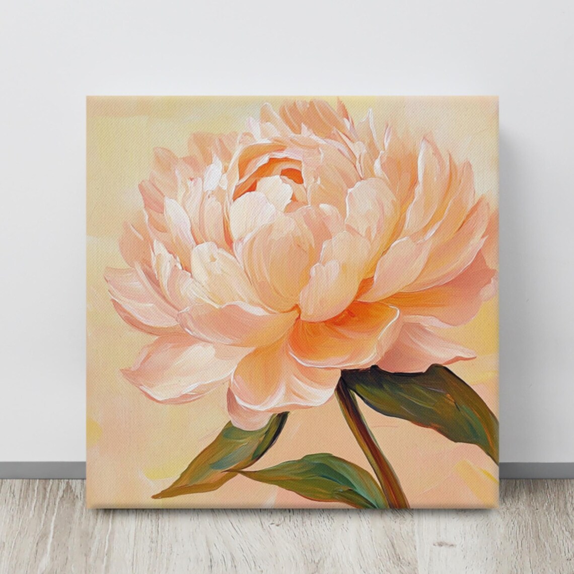 Peach Peony Lush Full Blossom Warm Botanical Floral Art Poster