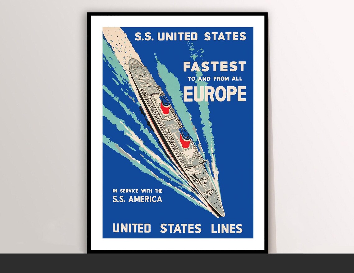 SS United States Vintage Ocean Liner Travel Poster United States Lines