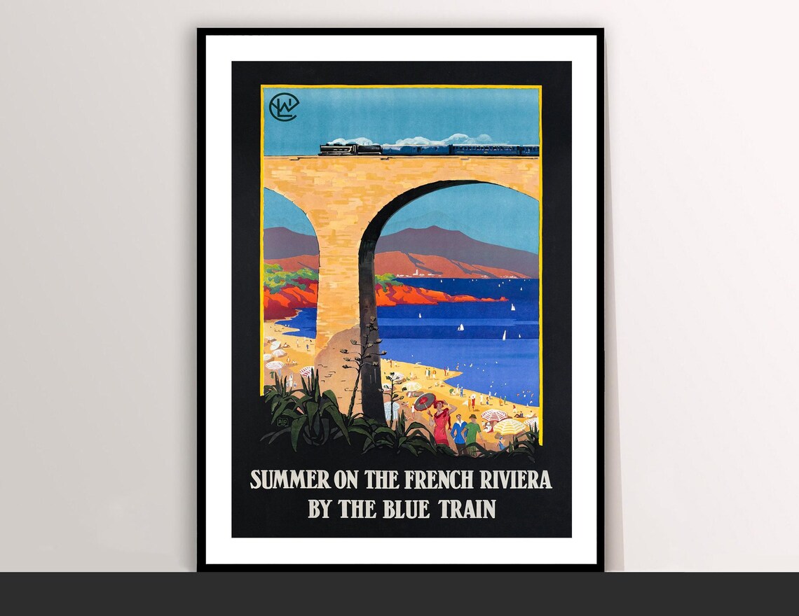 Summer on the French Riviera Blue Train Vintage Travel Poster