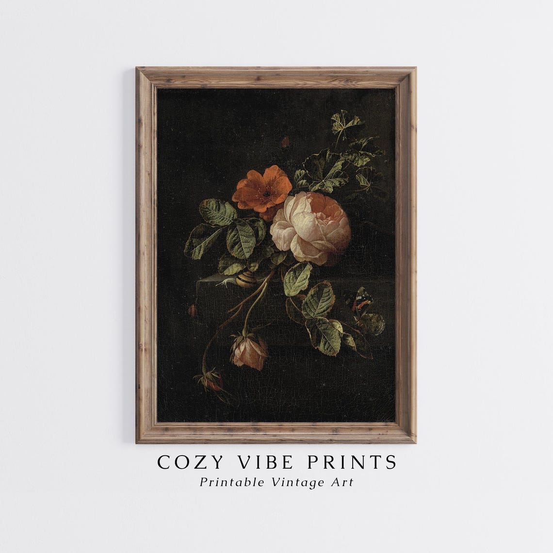 Roses Still Life Dark Background Vintage Floral Oil Painting Poster