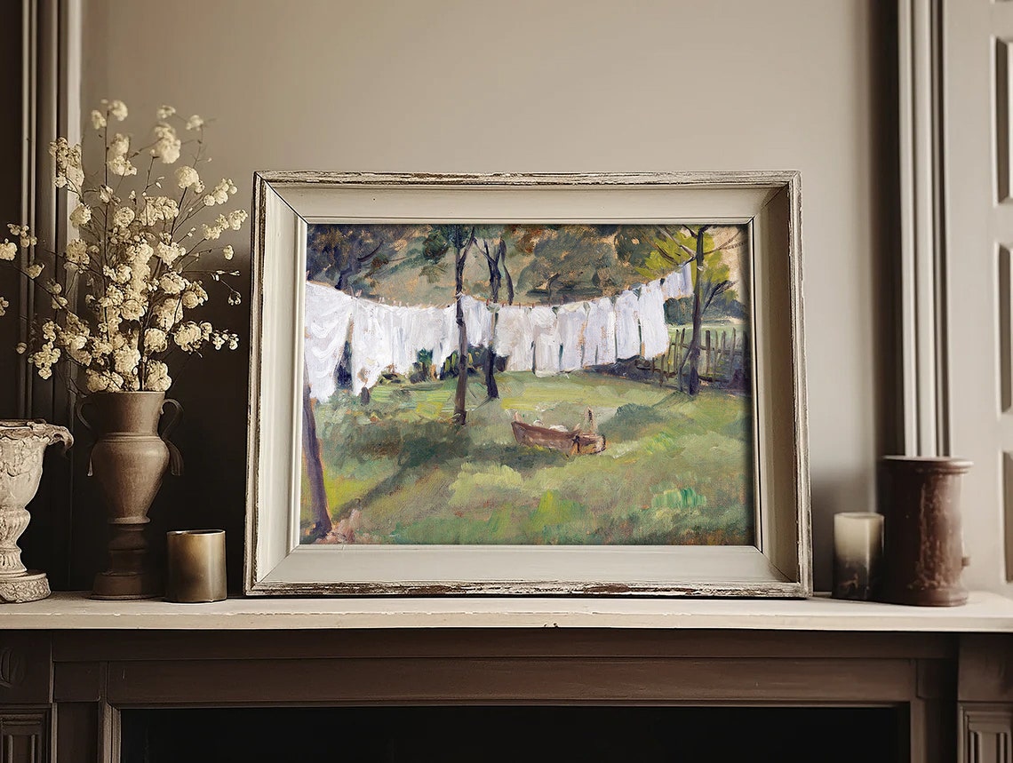 White Laundry Hanging in Summer Garden Vintage Countryside Poster - Image 4