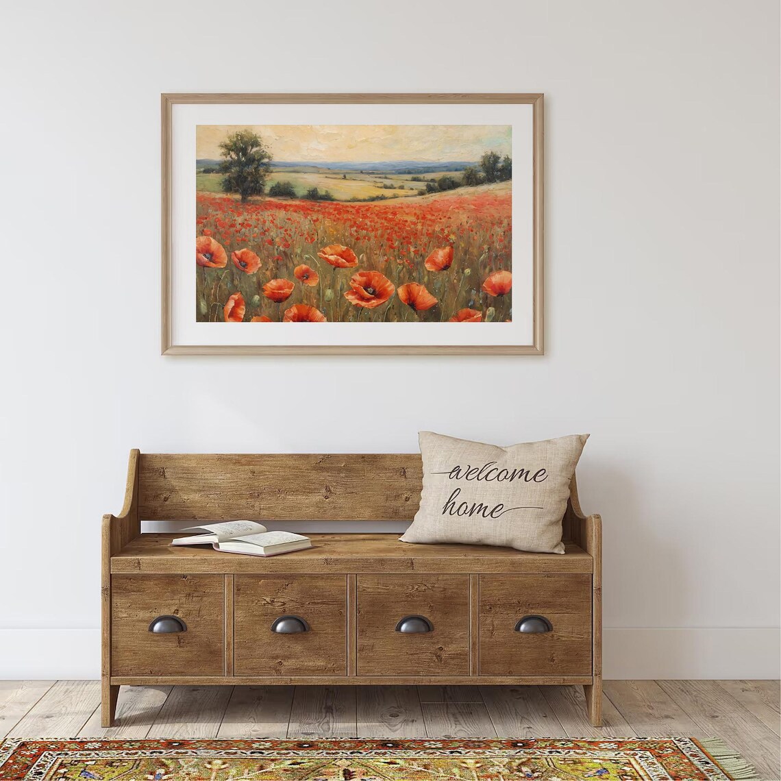 Red Poppy Field Wildflower Oil Painting Vintage Landscape Poster - Image 3
