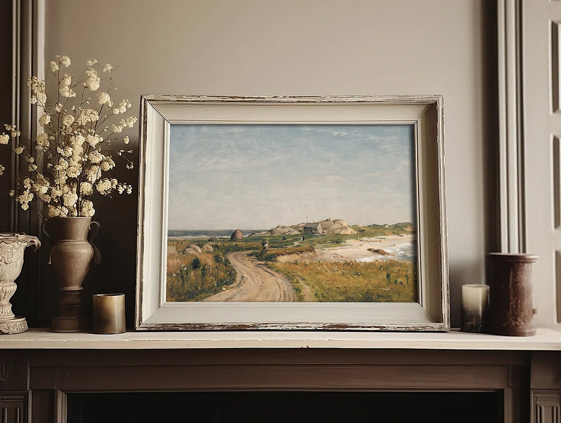 Vintage Coastal Country Road Painting To Rocky Shore Cottage Poster - Image 3