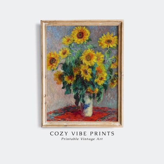 Sunflower Bouquet in Vase Vintage Still Life Yellow Flowers Poster