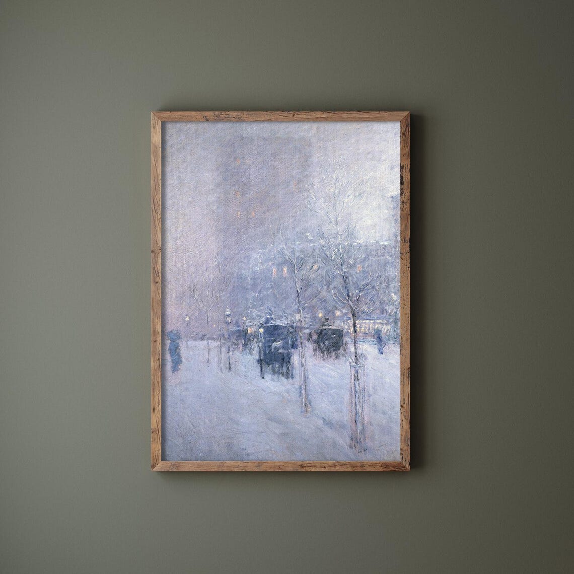 Snowy City Street Night Horse Carriages Vintage Impressionist Poster - Image 2