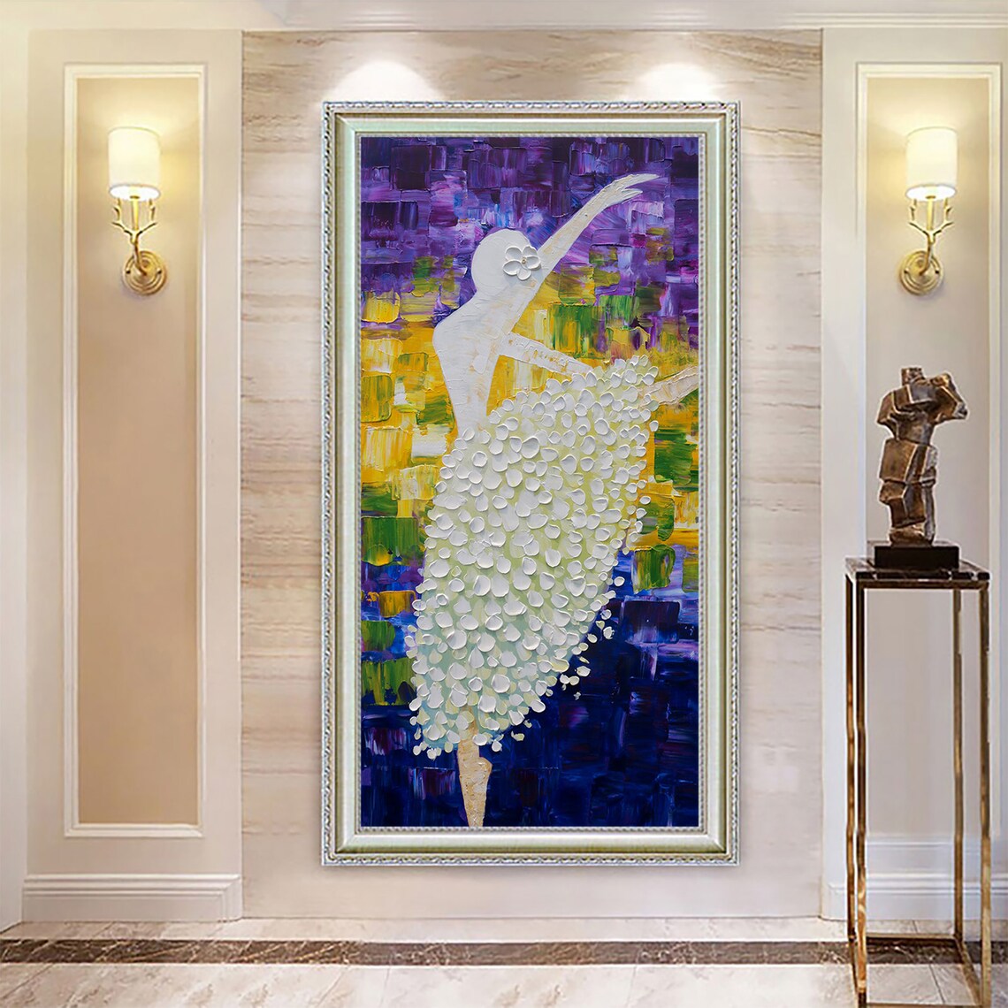 Abstract Ballerina Dancer White Petal Dress Vivid Purple Poster - Image 4