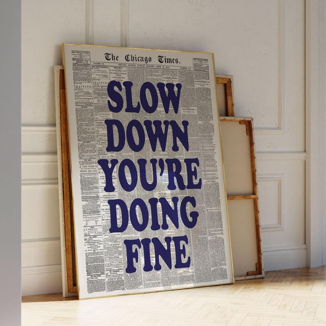 Slow Down You're Doing Fine Navy Retro Chicago Times Quote Print - Image 2