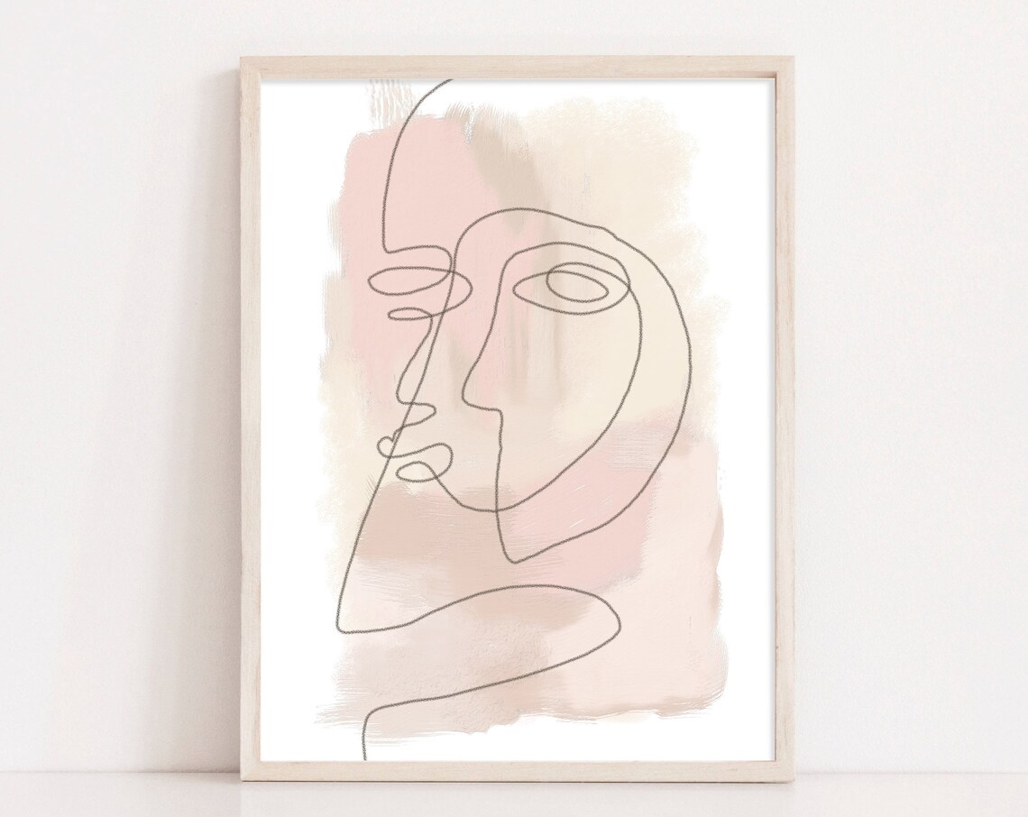 Blush Pink One Line Face Abstract Minimalist Woman Portrait Poster