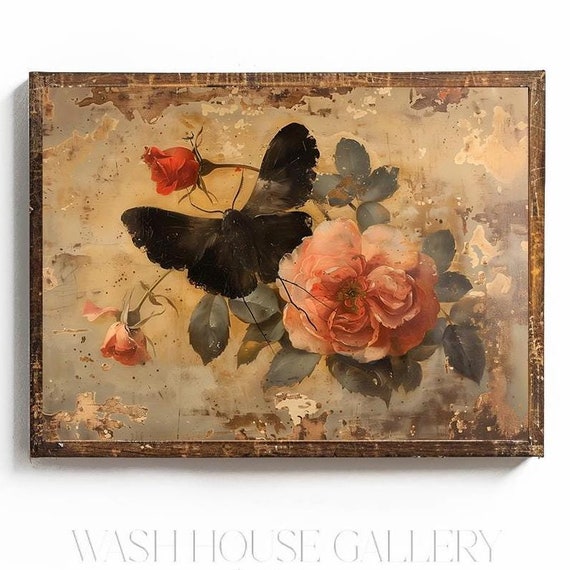 Cottagecore Moth Print Wall Art Cottagecore Reading Nook Decor For Kitchen Wall Art For Bathroom Vintage Moth Dark Academia Decor