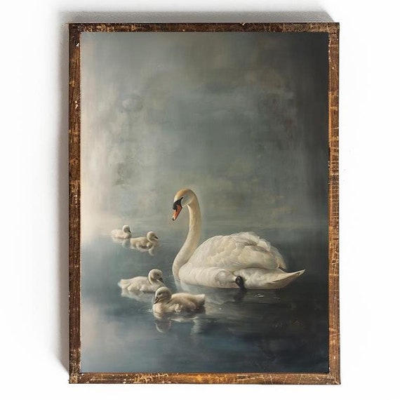 Swan Wall Art Cottagecore Swan Decor Vintage Swan Print Dark Academia Wall Art Moody Bathroom Decor English Country Decor French Country Art