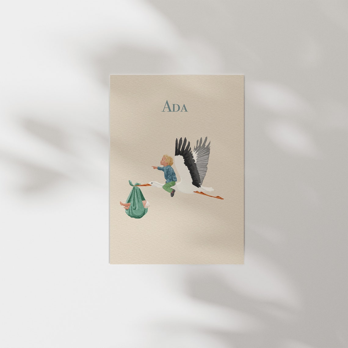Personalized Stork Birth Announcement Portrait for Baby Ada Poster - Image 3