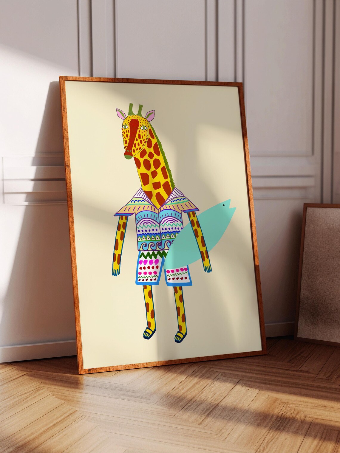 Surfer Giraffe Art Print, Kids Wall Decor