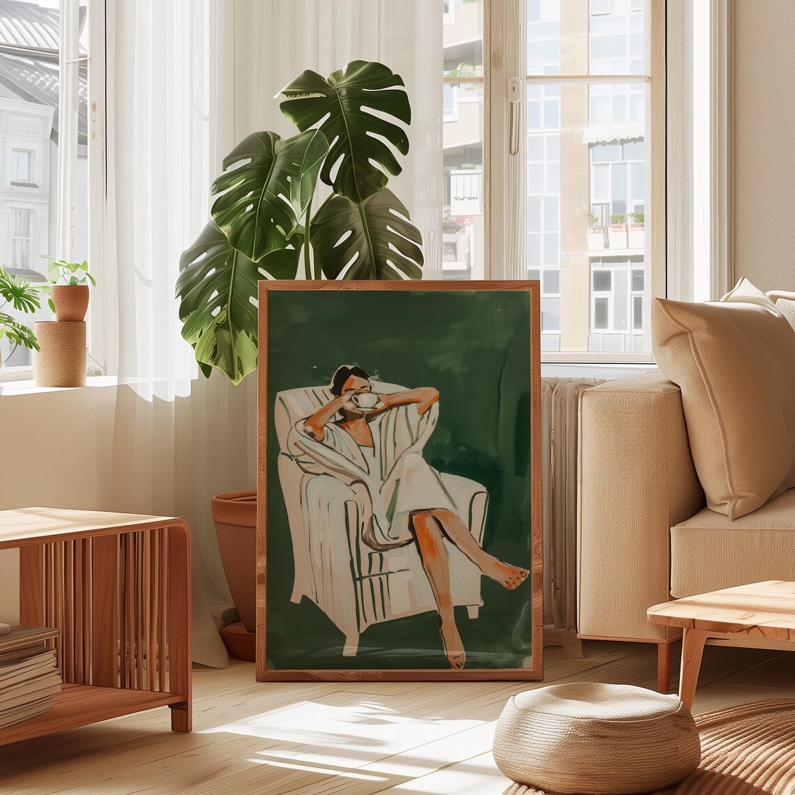 Emerald Green Abstract People, Minimalist Art Print - Image 2