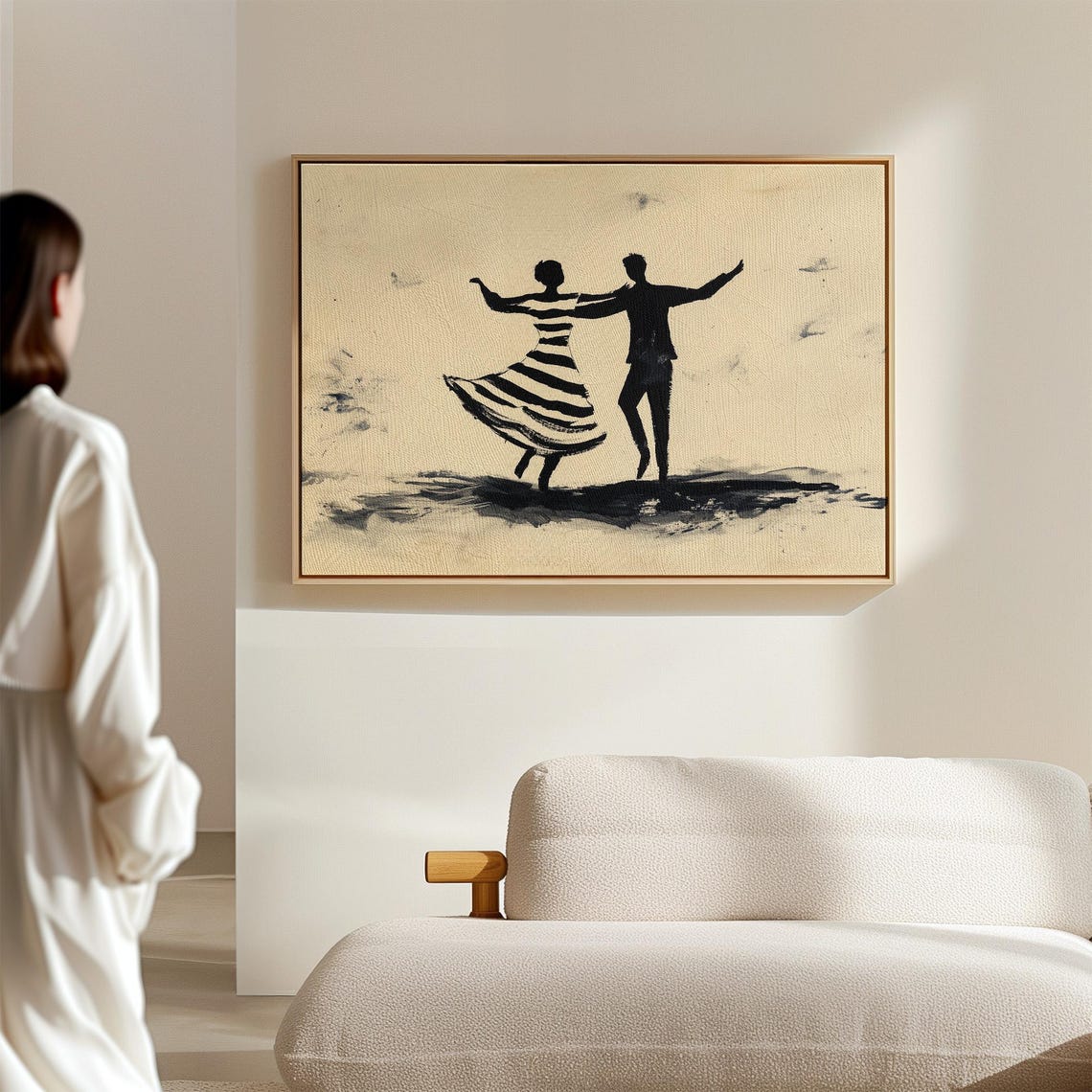 Dancing Couple Silhouette Black Ink Striped Dress Minimalist Poster - Image 3