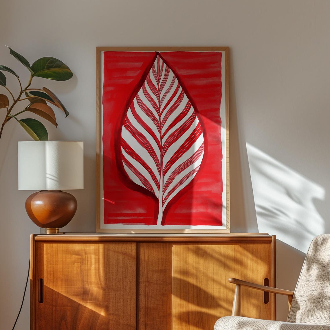 Bold Giant Red Striped Leaf Botanical Statement Foliage Poster - Image 3