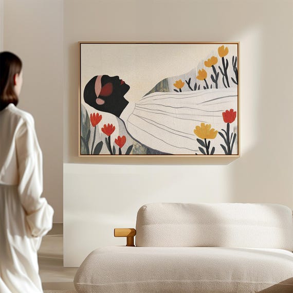Modern Minimalist Wall Art Abstract Woman With Floral Accents Black And White Print Bold Feminine Artwork Serene Home Decor