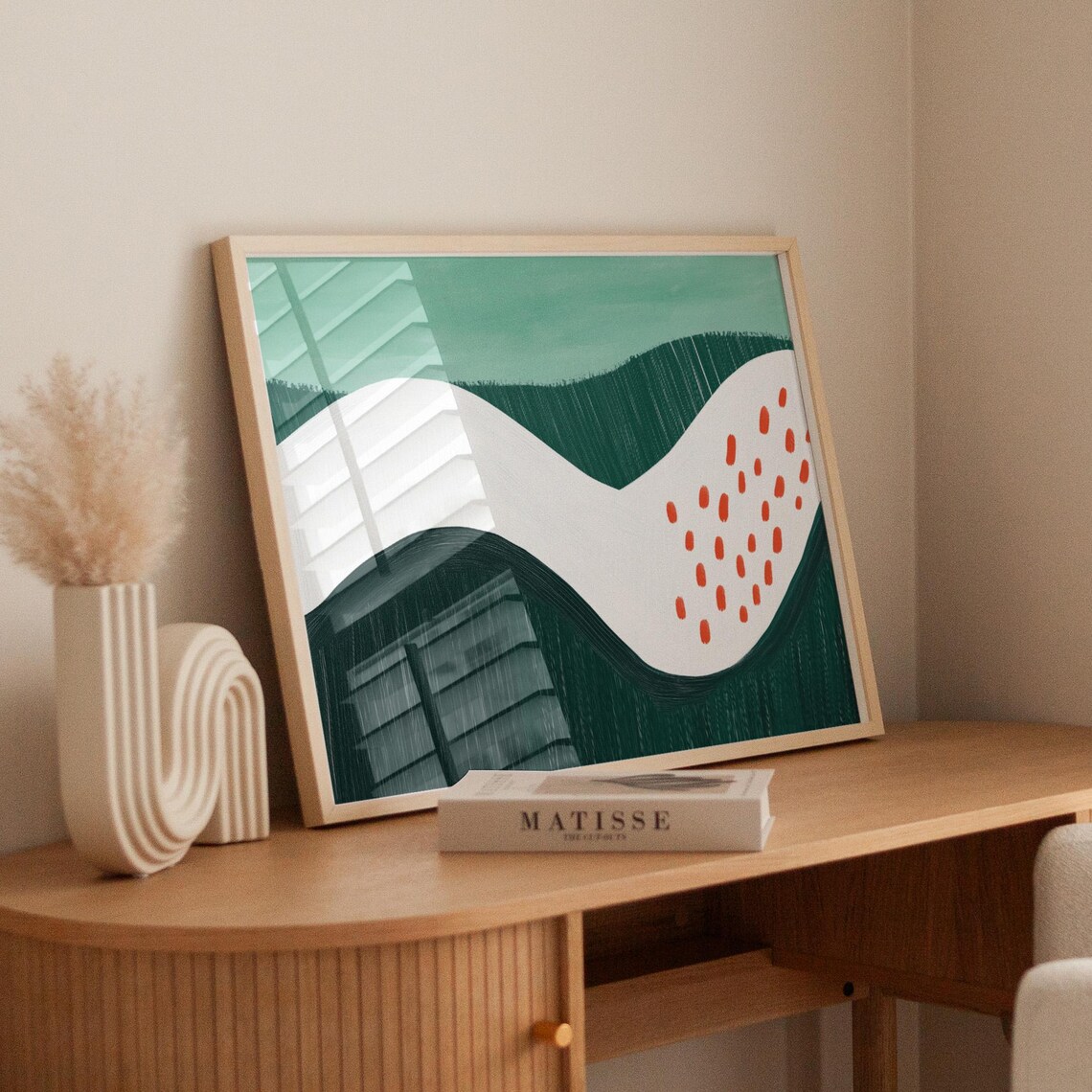 Minimalist Green Landscape, Abstract Rolling Hills - Image 5