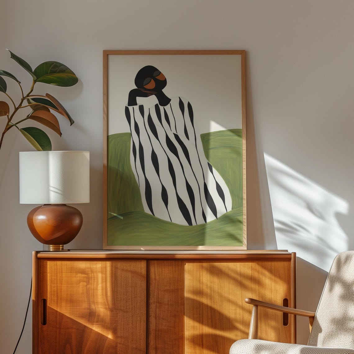 Abstract Figure In Striped Robe With Green Hills Organic Art Poster - Image 4