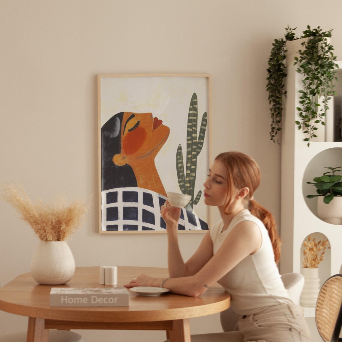 Modern Boho Cactus Abstract Woman Portrait Art Print - Image 6